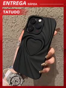 3D Heart Shape Phone Case, Drop-Proof Protective Soft Shell, Compatible With IPhone16 Pro Max/16Pro/16Plus/16/15/14/13/12/11 - 黑色 - 查看 1