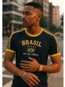 Camisa do Brasil Bordada Adulto Unissex - Azul Marinho - Visão 5