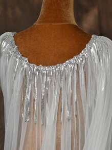 1 pieza Capa nupcial larga con flecos, chal decorado con lentejuelas con broche, elegante para que las mujeres asistan a fiestas de noche, ropa casual de otoño para mujeres