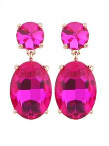 ACEHLN 1 对北美风格锌合金圆形耳钉，配椭圆形玻璃吊坠，钻石装饰女士婚礼/正式耳环 - Style 1 - 查看 18