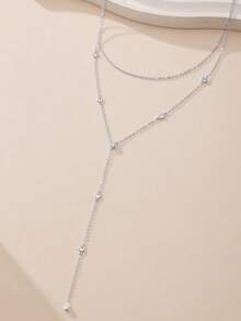 1 chiếc vòng cổ chữ Y tua rua nhiều lớp bằng bạc Sterling 925, phụ kiện thời trang đính đá Cubic Zirconia lấp lánh, thiết yếu cho hàng ngày, hẹn hò, tiệc tùng, kỳ nghỉ, vòng cổ choker thanh lịch - Bạc - Xem 2