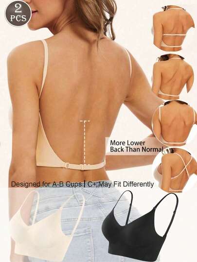 2pcs Seamless Backless Bras For Women, Bridal Underwear, 3 Strap Options, Lightweight & Breathable, Thin Cup, Adjustable Straps, Suitable For Wedding, Formal Dresses, Spaghetti Strap Dresses, A/B Cup