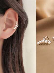 1pc Pearl Ear Cuff, Minimalist Elegant Ear Cartilage Clip, No Piercing Required, Ear Stud - Multicolor - View 4