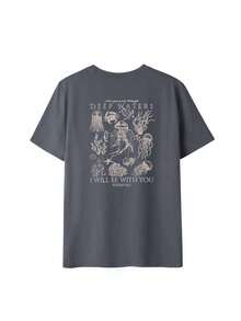 Casual T-Shirt 2026 Marine Animal Print Jellyfish Coral And Phrase Deep Waters Short Sleeve Beach Style Clothing Unisex - 深灰色 - 查看 4