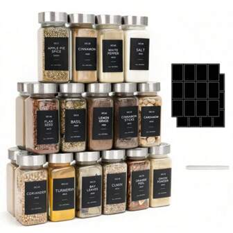 12/24pcs Plastic Spice Jars With Lids, 5.6oz Spice Containers With Labels & Marker, Seasoning Storage Set With Spice Bottle Caps, For Spice Racks, Cabinets, Drawers, Hand Wash Recommended