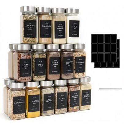 12/24pcs Plastic Spice Jars With Lids, 5.6oz Spice Containers With Labels & Marker, Seasoning Storage Set With Spice Bottle Caps, For Spice Racks, Cabinets, Drawers, Hand Wash Recommended