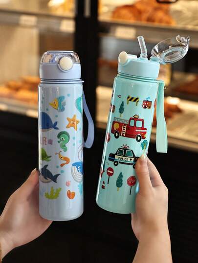 [4 种颜色] 800ml 儿童运动水瓶，送给男孩和女孩的最佳礼物，独角兽儿童水杯，婴儿吸管杯，防漏防震，大容量吸管杯，卡通动物水杯，耐用不倒翁