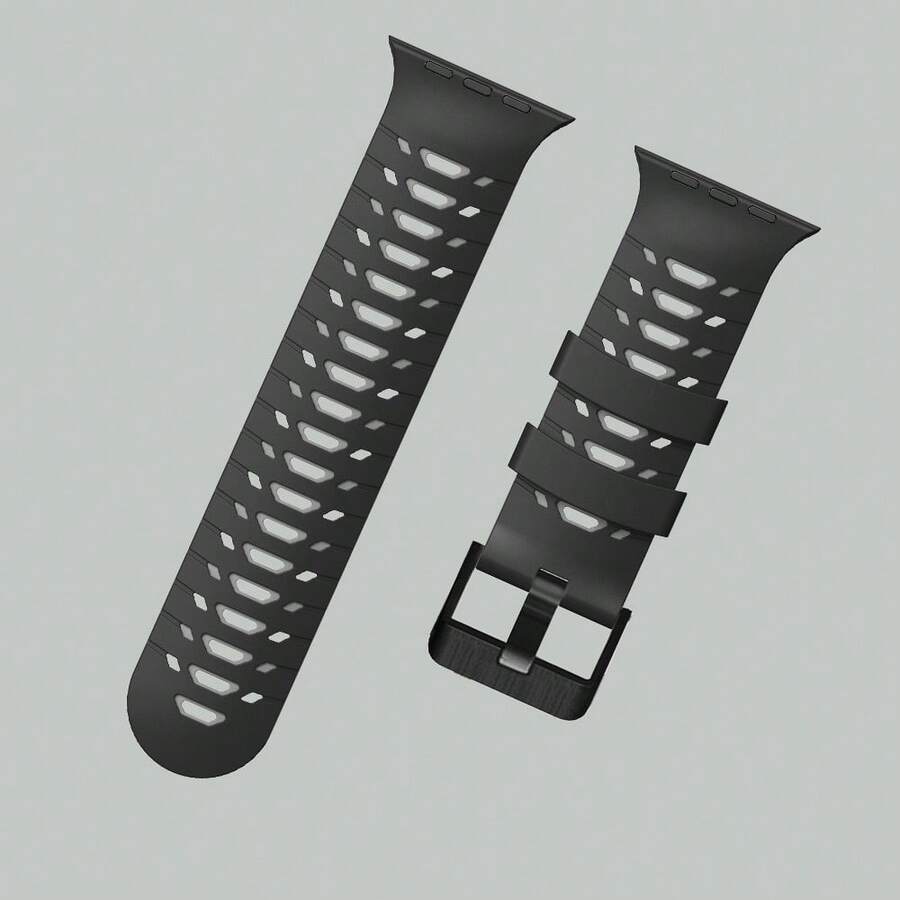 سوار استبدال ساعة أبل عالي الجودة من السيليكون بتصميم مستوحى من الدروع، أنيق وجذاب، مناسب للمتبعين للموضة والرياضيين والطلاب، مناسب لطرازات ساعة أبل 42/44/45/46/49، تصميم ثقوب شكل شبه منحرف، جميل ومنفذ للهواء، مناسب للاستخدام اليومي والرياضة والياقة البدنية