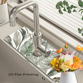 1 件 10*38cm/14*38cm/14*60cm 浅绿色叶子图案硅胶碗碟干燥垫/水槽沥水垫/厨房吸水垫/浴室水龙头垫，适用于春夏季厨房和浴室，防潮防滑水龙头垫，厨房和浴室台面配件，多种尺寸可选