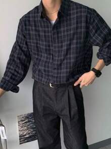 Men's Casual Plaid Long Sleeve Shirt, Purple, College Style, Suitable For Daily Wear, Spring/Autumn - Multicolor - View 3