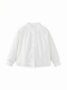 mini bala 2025秋季甜美女童荷叶边领长袖衬衫 - 灰白 - 查看 2