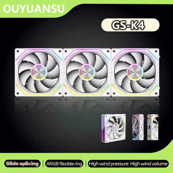 OUYUANSU-Creative K4 3pcs Cooling Fan, Plug-And-Play Connection For Desktop PC, 5V3 Pin RGB Lighting, PWM Smart Temperature Control, 12CM Case Fan