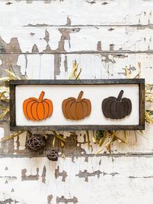 1 pieza Logotipo de calabaza de otoño de Halloween, estantería de madera con calabaza, decoración de cosecha - Decoración del hogar rural - Mural de gracia estacional para Halloween, cosecha y Navidad - Decoración de otoño para el hogar - Multicolor - Ver 1