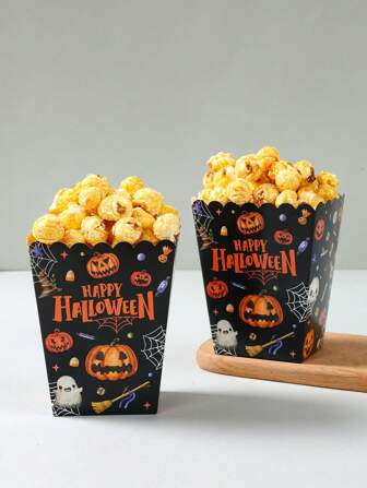 10 Stücke Halloween Dekorative Popcorn Boxen, Halloween schwarz Kürbis Geist Muster Papier Lebensmittel Behälter, Happy Halloween Party Popcorn Becher, Popcorn Eimer, Pommes Frites Boxen, Trick or Treat, Outdoor Party Einweg Lebensmittel Boxen Lebensmittel Tabletts, Family Movie Night Popcorn Boxen, Halloween Feier Brotboxen Brathähnchen Boxen, Küchen Verpackungszubehör, Halloween Dekorationen, Halloween kleine Geschenke, Party Favors