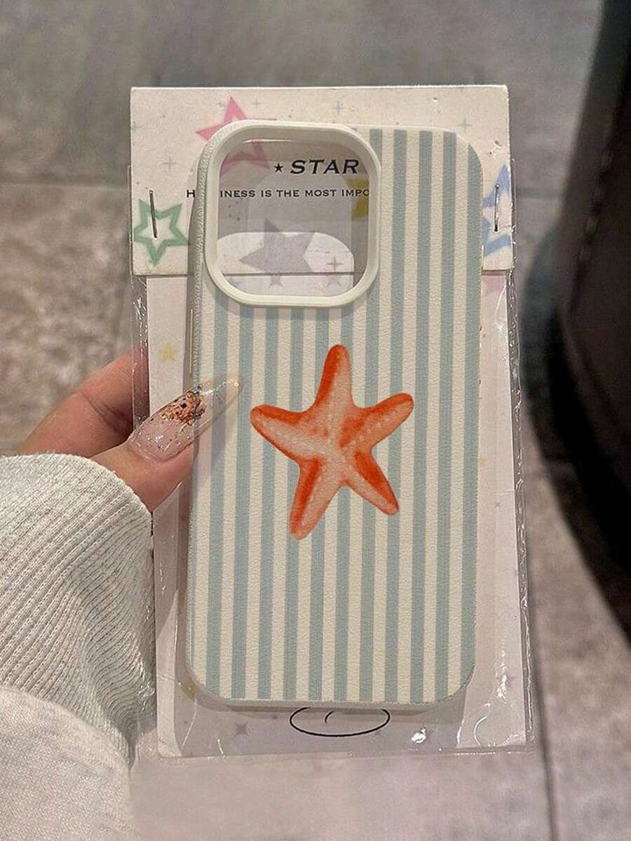 1 件夏季海星条纹设计保护手机壳，兼容 16 Pro Max/16/15/12 Pro Max/13/13 Pro Max/14/15/17/16 Pro/11 Pro Max/12，TPU 防震软壳兼容三星、手机、时尚、个性化插画风格防水防摔防刮 - 白色 - 查看 1