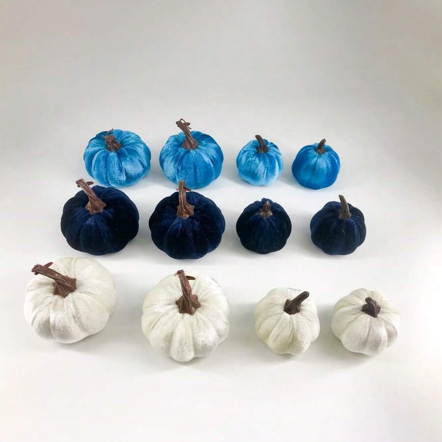 NetHong 12Pcs Fall Artificial Pumpkins Fake Velvet Pumpkin Autumn Halloween Party Decor - Multicolor - View 1