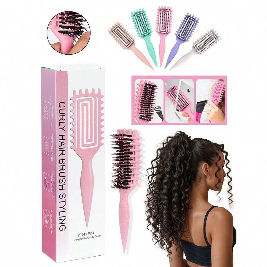 Curl Defining Brush For Curly, Coily, Wavy & Straight Hair – Anti-Frizz Detangling And Styling Hair Brush, Smooths And Defines Curls, Reduces Breakage, Dual-Use For Wet And Dry Hair, Lightweight And Travel-Friendly, Ideal For Daily Use, Gym, Travel, Home, Or Salon Hair Styling, Comfortable Non-Slip Handle For Better Control,Back To School,Travel Holiday Essentials,Hair Accessories For Women - Multicolor - View 1
