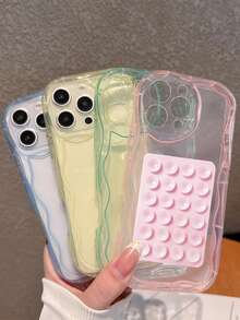 1 件适用于 简约纯色吸盘支架波浪防摔保护壳适用于 16 Pro Max 16 16 Pro 16 Plus 15Promax 15 15plus 15Pro 14Promax 14Pro 14plus 14 13Promax 13Pro 13 12 11 XR 软壳防水防震防刮