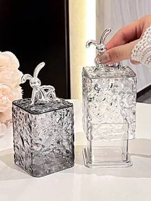 1pc Compact Chic Luxury Transparent Gray Bear Design Cleaning Swab Holder Box, Multi-Purpose High-End Creative Living Room Toothpick/Swab Storage Box, Delicate And Lightweight - Multicolor - View 5