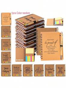 1 件螺旋笔记本套装，感恩礼物，配有可伸缩竹笔的励志日记本，批量鼓励笔记本，适合学校、教师、员工、暑期、大学返校，励志竹圆珠笔，批量供应，适合教室、教师、学生、护士，欣赏办公用品