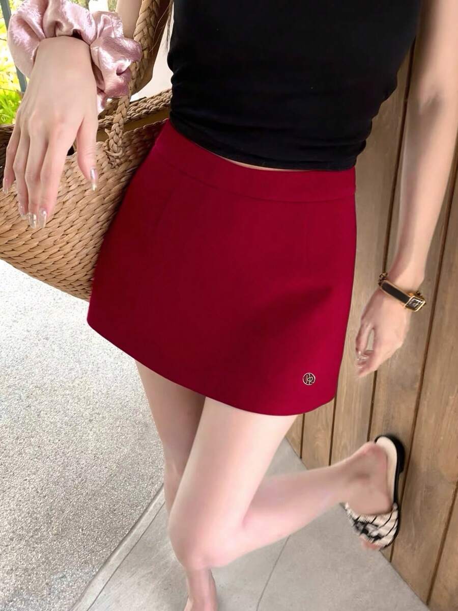 Vintage Red Sexy Bodycon Mini Skirt, High Waist Slimming A-Line Skirt For Women, Autumn