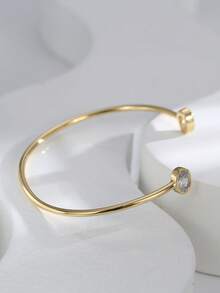 Charm-In 1 buc. Brățară minimalistă la modă din alamă placată cu aur de 18K, cu două capete, ovală, cu zirconiu, pentru femei, cadou pentru Ziua Îndrăgostiților, Ziua Mamei