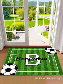1pc Creative Green Anti-Slip Durable Football Field Printed Customizable Name Doormat, Fashionable & Versatile Entryway Mat, Suitable As Gift For Football Fan Friends - Green - View 5