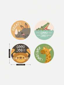 500 piezas Pegatinas de recompensa de animales lindos - Redondas de 1 pulgada, 4 patrones de dibujos animados, superficie lisa, adecuadas para embalaje de regalos y papelería, excelentes para recompensas de maestros, regreso a la escuela, útiles escolares - Multicolor - Ver 3