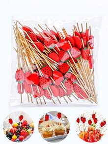 50件/20件草莓水果纸杯蛋糕竹签装饰，户外水果开胃菜竹签用于婚礼装饰生日装饰周年纪念夏季水果装饰用品