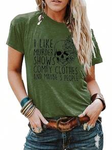 Women Novelty Shirt I Like Shows Friends Horror Tee Maybe 3 People Funny Graphic Casual Athletic Tops - Olive Green - View 9