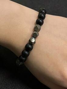 1 件丰裕手链、财富手链、原装黄铁矿和玛瑙手工串珠 8 毫米圆形天然石护身手链，带来繁荣与守护，适合男士女士时尚复古珠宝配饰，是送给爱人的华丽水晶节日礼物 - 1pcs - 查看 5