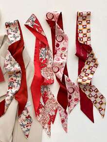 4 件套女士黑色真丝围巾、颈巾和发带，适合日常发饰、包装袋、礼物和装扮头带，适合女性、学校用品、大学 - 紅色2 - 查看 12