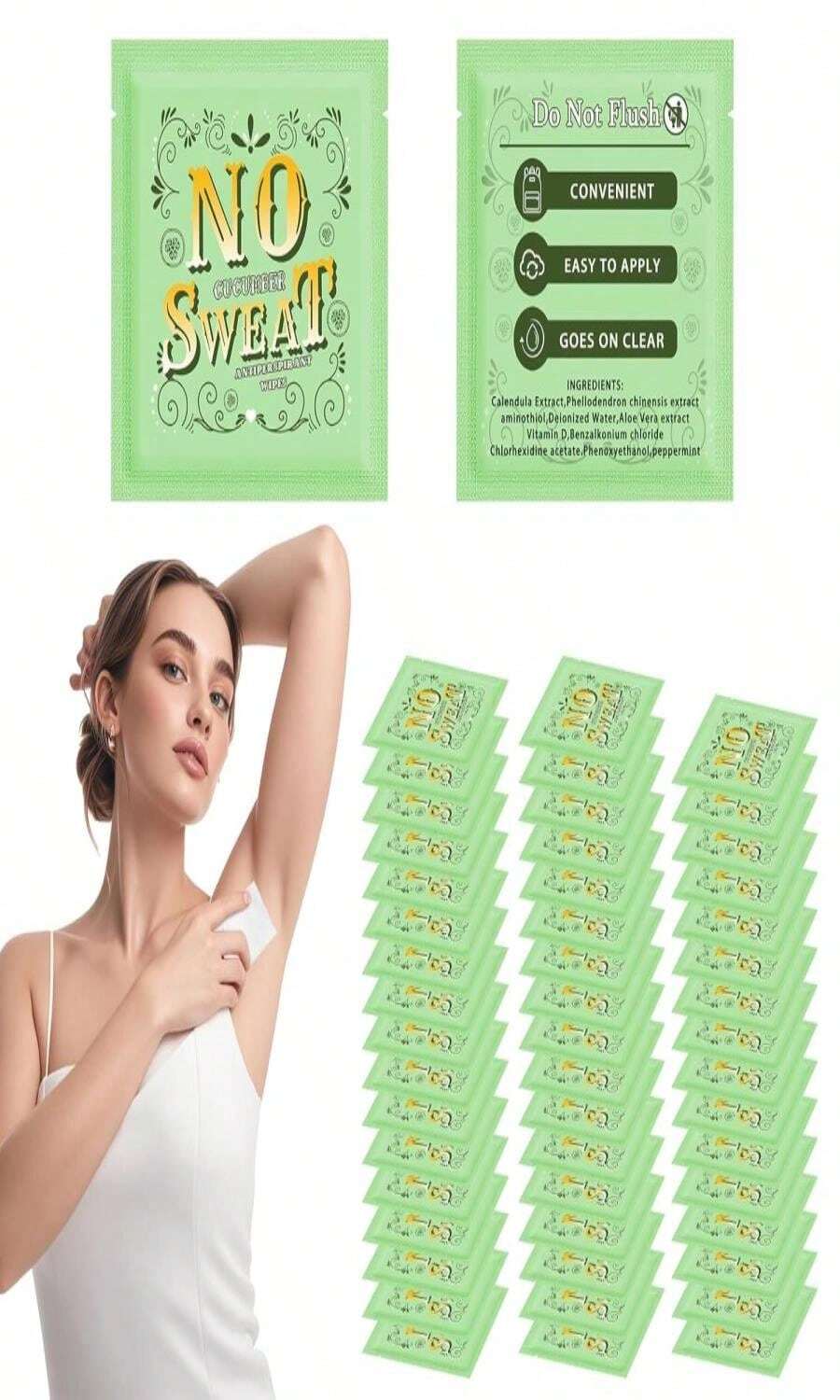 BUAEL Travel Deodorant 50 Pieces Of Deodorant Wipes And Body Wipes Individually Wrap Hypoallergenic Mini Deodorant Underarm Sweating Cucumber And Travel To Clean Skin For Female Male Teenagers - 50 - 查看 1