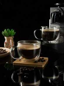 2 tazas de café de vidrio con doble capa aislante, ligeras y lujosas, con doble aislamiento, transparentes, con asas portátiles, adecuadas para capuchino, latte, té, bebidas calientes y frías, tazas de café, tazas de vidrio transparente