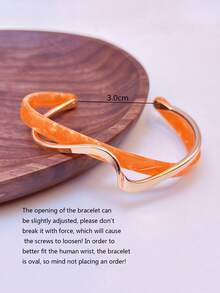 1 件优雅简约小众个性化波浪橙色树脂奢华时尚高端多功能开口手镯，适合女性日常和节日佩戴 - 彩色 - 查看 3