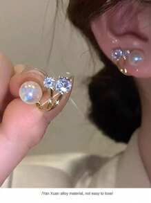 1 Pair Women's Mermaid Pearl Stud Earrings, New Dual-Wear Design With Rhinestones, Bridal Earrings