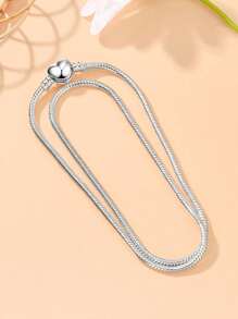 1pc 45cm Stainless Steel Heart Shape Clasp Snake Bone Chain Necklace, Suitable For DIY Beaded Pendant