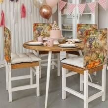 1pc/4pcs/6pcs/10pcs Autumn Pumpkin, Fruit & Leaf Print Plush Removable Chair Covers, Short Plush Fabric Seat Covers, Chair Back Protector For Dining Room, Living Room, Home, Suitable For All Seasons, Holiday Decor