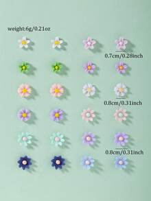 12 件套多色可爱雏菊花耳钉，简约树脂时尚百搭耳环，适合节日、日常休闲穿着，送给女性的礼物 - 彩色 - 查看 5