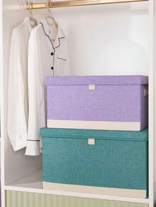 1pc Pink, Grey, Blue, Green, Purple Fabric Storage Box, Household Clothing Organizer Box, Large Capacity Foldable, Thickened Wardrobe Storage Box, Quilt Storage Box - Multicolor - View 10