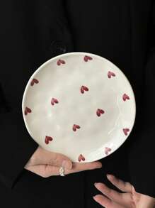 1pc Cute Red Heart Ceramic Dinner Plate, 6inch/8inch Option, Home Afternoon Tea Cake Dessert Plate, Western Steak Pasta Plate, Fruit Salad Plate, Veggie Plate, Holiday Gift For Boyfriend/Girlfriend, Family