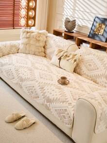 1 件毛绒加厚沙发垫套，现代简约防滑沙发座垫，防尘可洗沙发套，柔软防褪色，宠物友好，适合 L 型沙发和 1/2/3/4 座沙发，适用于卧室、办公室、客厅 - 米色 - 查看 5