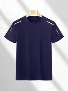 男士速干防晒探险T恤，UPF防晒，适合户外跑步和徒步旅行，情人节礼物 - 藏蓝色 - 查看 6