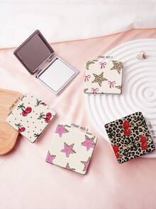 1 pezzo Specchio da toeletta portatile serie Y2K, specchio a mano pieghevole, ultra sottile e leggero, comodo, in pelle PU durevole, adatto per molteplici scenari e per tutti, specchio pieghevole e tascabile, con motivi unici come leopardo, stelle e ciliegie, struttura di piegatura delicata, durevole e affidabile, resistente agli urti, facile da trasportare, copertura girevole a 180°, multifunzionale - Multicolore - Visualizzare 1