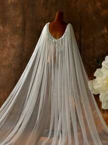 1 pieza Capa nupcial larga con flecos, chal decorado con lentejuelas con broche, elegante para que las mujeres asistan a fiestas de noche, ropa casual de otoño para mujeres