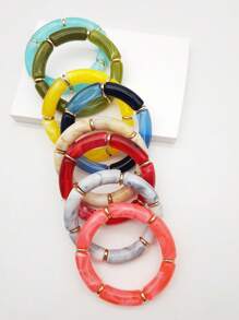 Boho-Chic Colorful Resin Beaded Stretch Bracelet - Elegant & Versatile, Perfect For Daily Wear, Travel, And Special Occasions