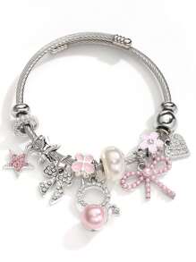 1pc Elegant Cute Beaded Charm Bracelet With Cat & Bow Pendant, Ideal Friendship Gift, Everyday Wear, Suitable For Women, Holiday, Beach, Date, Music Festival, Party