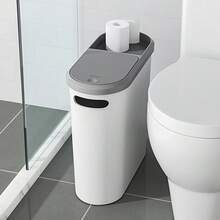 Multifunctional Large Capacity Trash Can With Lid - Stylish Push-Open Design, Suitable For Bathroom, Kitchen And Bedroom, Bathroom Trash Can - 1-white - View 10