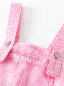 mini bala 女童柔软牛仔背带裤2025春季甜美休闲裤 - 粉紅色調 - 查看 6