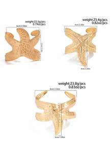 1pc Vintage Fashionable Exaggerated Creative Metallic Gold Starfish Cuff Bracelet, Simple Thick Adjustable Open Cuff Bracelet For Women, Daily Wear, Beach Resort Decor, Banquet And Party Fashion Accessory, Charm Jewelry Gift - Yellow Gold - View 8